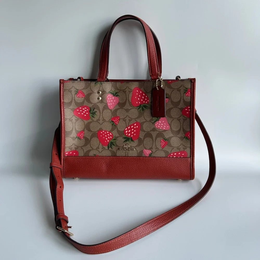 Coach Dempsey Carryall Signature Canvas Wild Strawberry Print Red Bag CH325